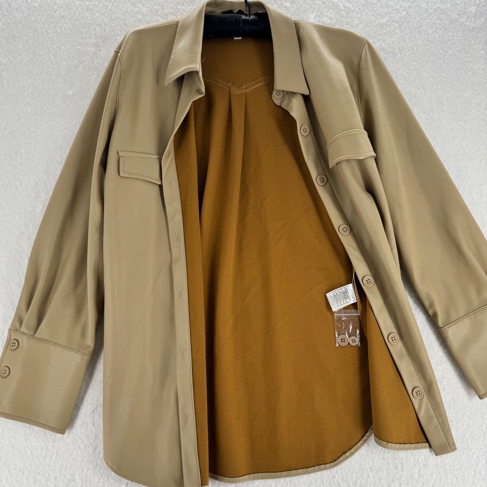 BB Dakota - Faux Leather Shirt Jacket Shacket - Tan - L - Womens - Picture 4 of 10